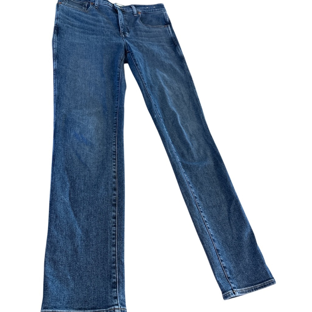 Madewell Dark Blue Flare Jeans mid rise stovepipe waist 30 TALL